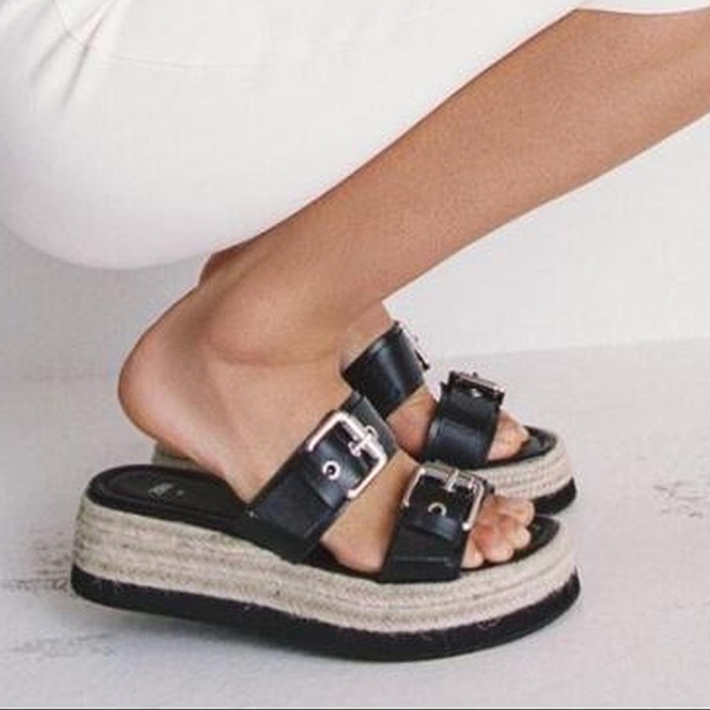 Zara Black Ratan Platform Silver Buckle Slip On Sandals